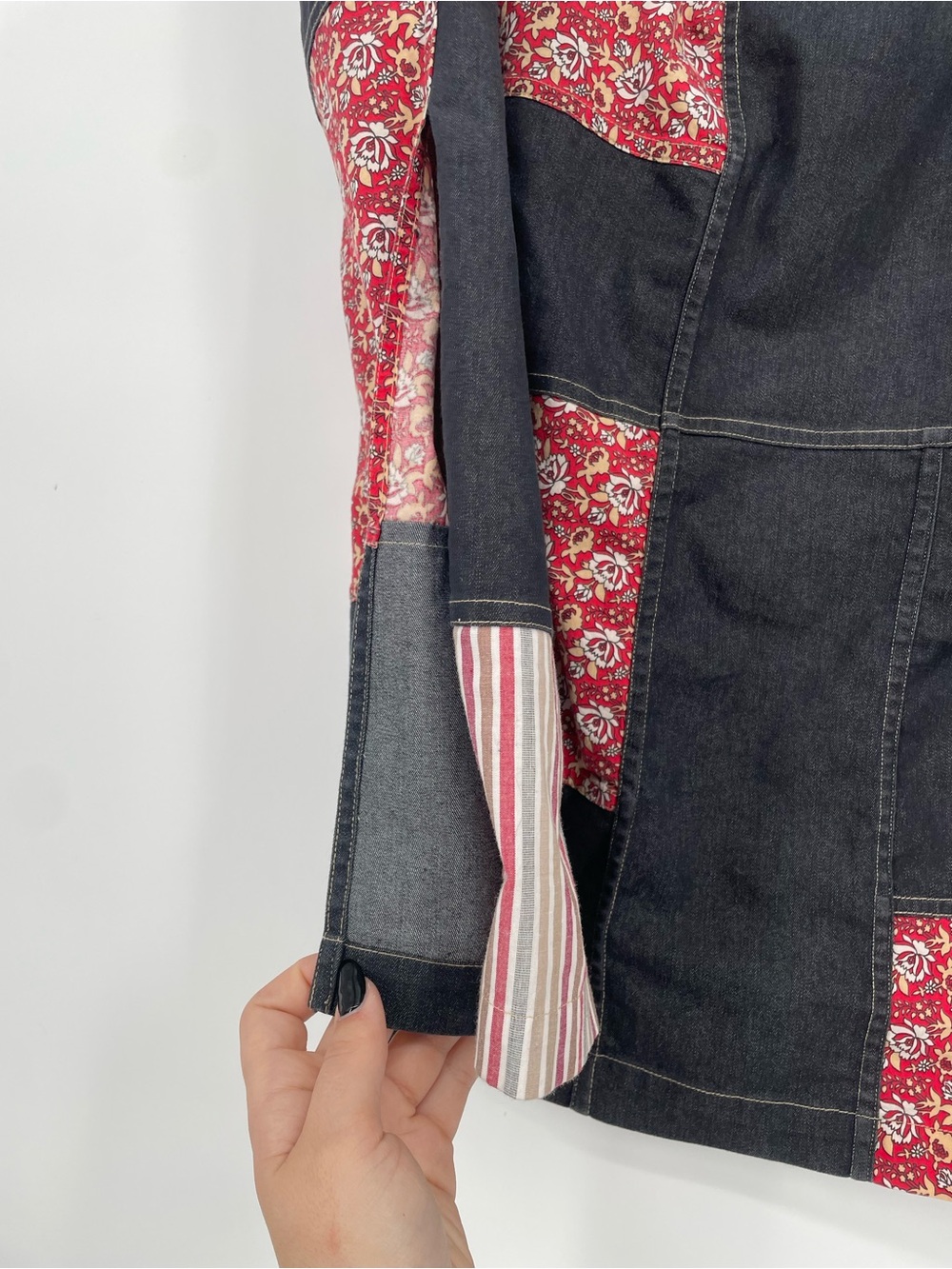 80s 90s Koos Of Course! Patchwork Denim Style Midi Skirt Elastic Waist Cotton - Picture 11 of 15
